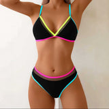 Women's Black Contrast Color Patchwork Bikini Sexy Hottie Two Piece Swimsuit