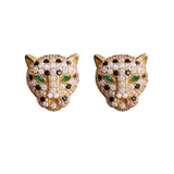 Hip Hop Leopard Head Pendant Necklace & Earrings Set Paved Zircon Luxury Jewelry