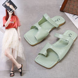 Women's Open Square Toe Separate Flat Heel Sandals Slip On Slipper Casual Shoes