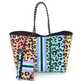 Camo Leopard Black Print Beach Tote – Women’s Neoprene Travel Bag, Diving Fabric Casual Handbag