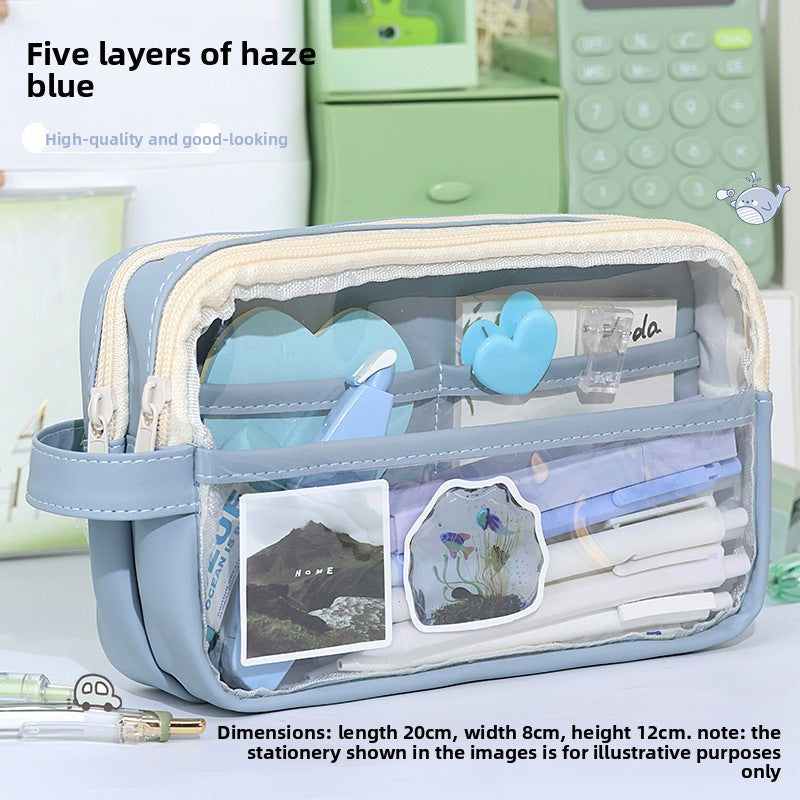 Large Capacity Transparent Pencil Case - Perfectly Designed Stationery Box for Girls in Primary and Junior High School with Simple Separation