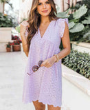 Lace jacquard hollowed V-neck dress