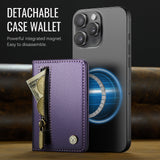 Magsafe ring magnetic card case  for iPhone17 card anti-theft brush 16/15/14/13 zipper change bag Wallet Magnetic Card Holder RFID Blocking, PU Leather Minimalist Phone Wallet Compatible with MagSafe Phones