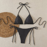 Sexy Triangle Separated Strap Multicolor Polka Dot Bikini Beach Swimwear Swimsuit