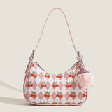 Small versatile shoulder bag, cute cherry pattern shoulder bag, top handle bag, crescent bag  hobo