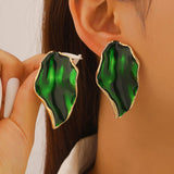 Vintage Irregular Pleated Petal Oil-Drop Earrings Enamel Geometric Jewelry