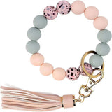 PU Tassel Keychain Bag charm Silicone Beaded Keychain Wristlet Key Ring Bracelet Cute Car Key Chain Holder for Women Girls