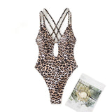 Leopard Print Back Cross Strap One Piece Beach Vacation Women's Swimsuit