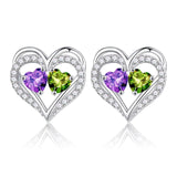 Sterling Silver Birthstone Heart Earrings