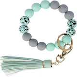 PU Tassel Keychain Bag charm Silicone Beaded Keychain Wristlet Key Ring Bracelet Cute Car Key Chain Holder for Women Girls