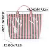 Striped Tote Bag – High-Aesthetic Lightweight Handbag, Commuter Large Travel Shoulder Bag