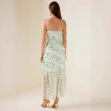 Women's Ruffle Spaghetti Strap Summer Sexy Cover-Up Mesh Long Dress