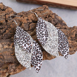 Bohemian Geometric Drop Earrings - Lightweight Faux Leather Leaf Design with Double-Sided Color & Triple Tassel Fringe