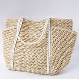 Summer Straw Tote – Women’s Large Shoulder Beach Bag, Patchwork Handwoven Purse