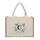 Cotton and linen canvas tote bag, printed letter tote bag, portable light handbag, gift shopping bag