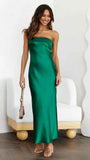 Satin Halter Backless Slit Midi Dress - Print High Neck Elastic Waist Wedding Guest Dress