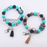 Silicone Beaded Keychain Wristlet Key Ring Bracelet Cute Car Key Chain Holder for Women Girls