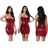 Women's Summer High-end Sleeveless Hip-wrapped Skirt Large Sequined Halter Suspender Dress Women