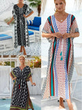 Printed Beach Cover-Up Maxi Dress ¨C Vacation Bikini Kimono, Sun Protection Long Dress