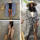 Cotton Leaf Print Beach Cover-Up ¨C Sexy Cardigan Style Vacation Sun Protection Dress