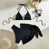 Solid Color Printed Beach Bikini Sexy Three Piece Swimsuit for Women