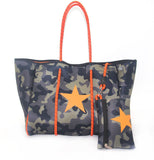 Camo Leopard Black Print Beach Tote – Women’s Neoprene Travel Bag, Diving Fabric Casual Handbag
