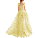 Spaghetti Strap Flower Fairy High-End Gown Banquet Party Elegant Evening Dress