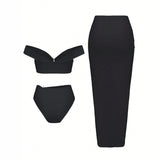 Starfish Three Piece Split Swimsuit Women's Bikini with Long Skirt