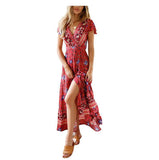 Casual vacation printed dresses lace-up big pendulum showing thin short sleeves