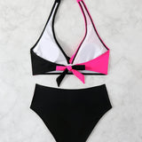 Independent Station Separated Printed Bikini Set Sexy Color Block Swimsuit Women