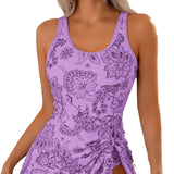Vintage Print Skirted Triangle One Piece Swimsuit for Women