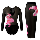 Women's Long Sleeve One Piece Swimsuit Sun Protection Quick Dry Bathing Suit