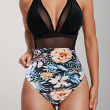2026 Bikini solid color mesh halter sexy bikini one-piece swimsuit swimsuit