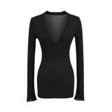 Deep V Neck Sheer T-Shirt black