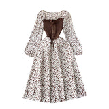 Trendy Dress with Tie Belt – French Contrast Floral Print, Two-Piece Illusion Design, Sweet Long Sleeve Frock