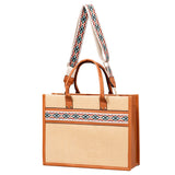 Straw tote bag, seaside vacation tote bag, large capacity beach bag, handbag contrasting color crossbody shoulder bag women with guitar belt