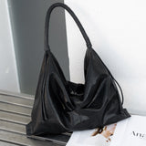 Genuine leather cowhide large hobo bag, real leather commuter women's bag, fashionable pleated shoulder bag, hobo bag for women