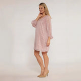 Spring V-Neck Solid Textured Long Sleeve Dress – Elegant French Style Midi for Women