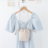 Soft PU Cute Mini Mobile Phone Bag - Fashionable Pleated Shoulder Women's Bag, Simple Drawstring Crossbody Small Square Bag