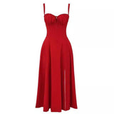 Sleeveless Strapless Bandage Corset Dress - Floral Print Long Midi Dress with Lace Up Back & Thigh Slit