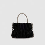 Mini rhinestone hand-held pleated bag, fashion party tote crossbody cloud chain woman