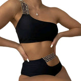 Women's Sexy Solid Color Nylon Two-Piece Swimsuit with Removable Hard Cups Bikini Set