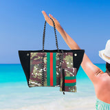 Camo Leopard Black Print Beach Tote – Women’s Neoprene Travel Bag, Diving Fabric Casual Handbag