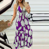Summer Bustier Spaghetti Strap High Waist Printed Maxi Dress Sexy Women's Dress