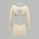 Sexy Bikini Swimsuit Long Sleeve Cover Up Skirt 4 Piece Set