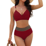 Women's Two-Piece Solid Color Swimsuit Sexy Backless Bikini High Waist Hot Spring Swimwear