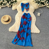 Vacation Printed Crop Top & High-Waist Skirt Set – Sexy Summer Two-Piece, Coachella Fashion Suit