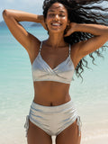 Women's Sexy Solid Color Two Piece Strap Backless Push Up High Waist Bikini Swimsuit