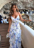Off-the-Shoulder Women's Fashion Chiffon Printed Ethereal Long Elegant Evening Gown