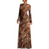 Women's Mesh Printed Cover-Up Casual Vacation Beach Maxi Dress